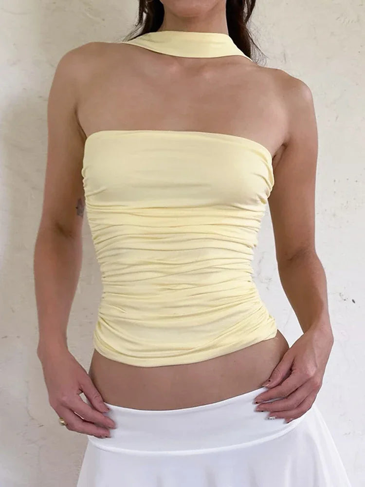 Lemon Drop Luxe Strapless Top with Scarf