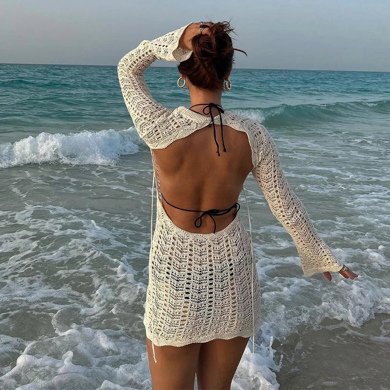 Catchin' Sun Crochet Cover-Up Mini Dress