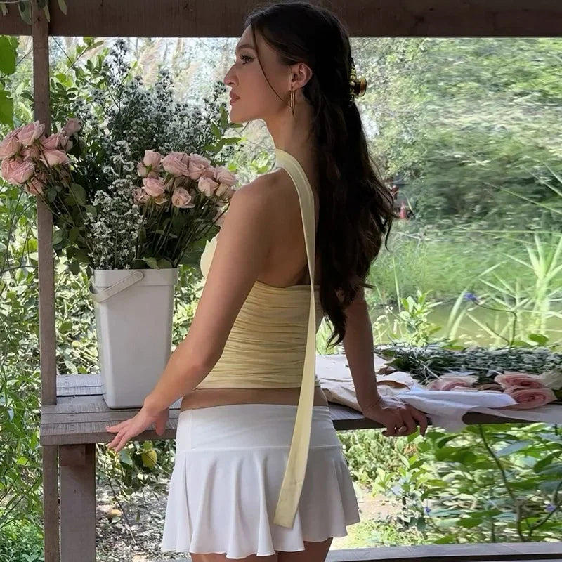 Lemon Drop Luxe Strapless Top with Scarf