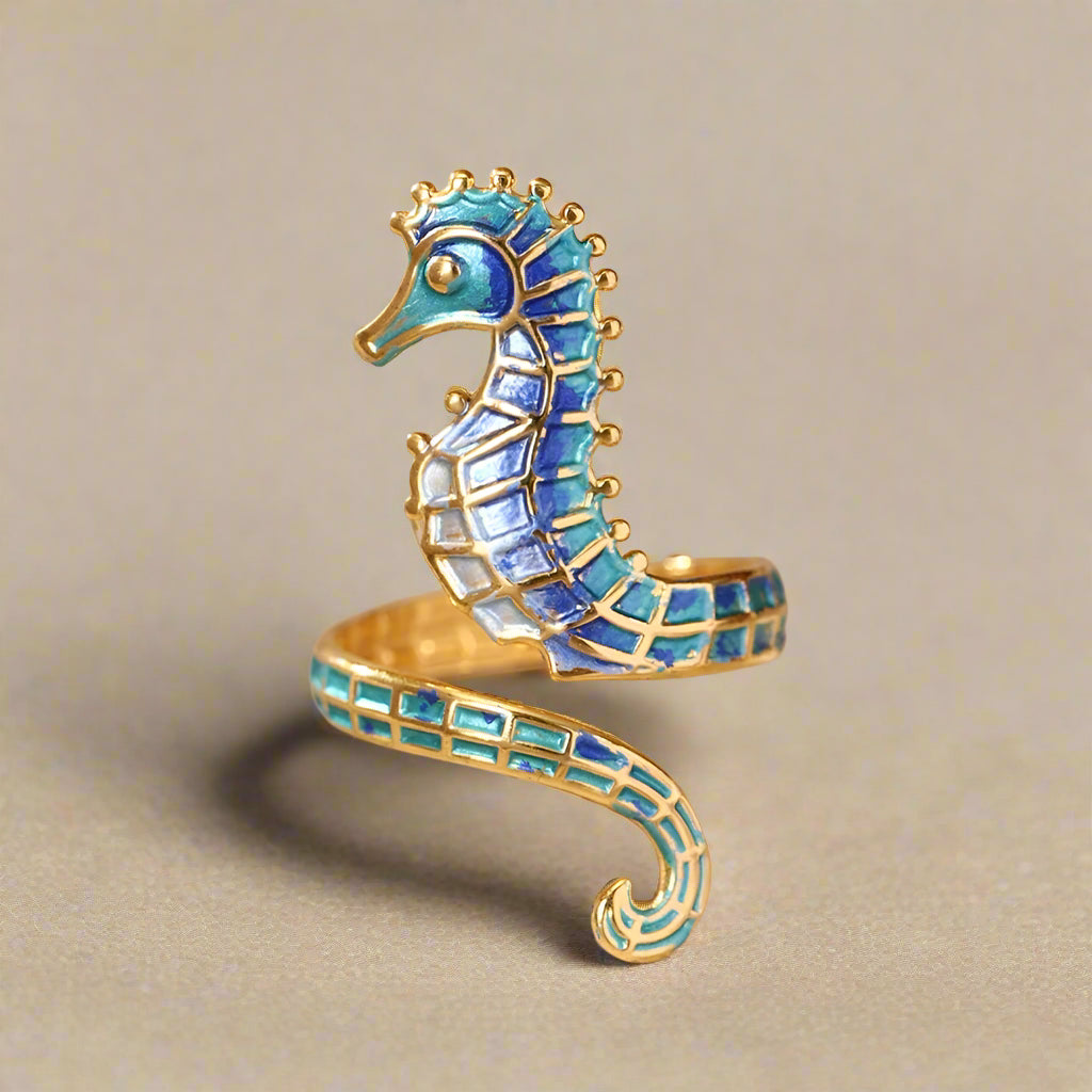 Golden Current Seahorse Ring