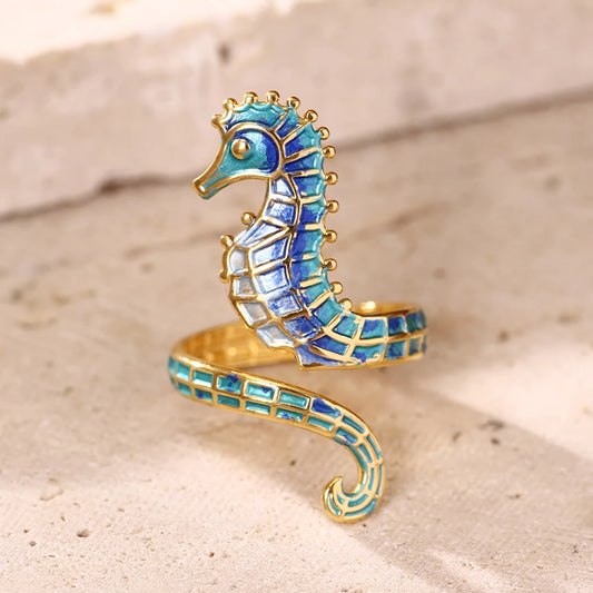 Golden Current Seahorse Ring