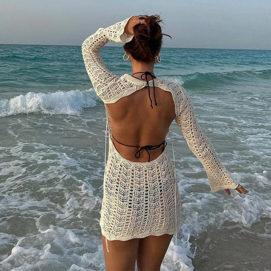 Catchin' Sun Crochet Cover-Up Mini Dress